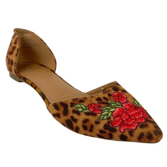 Report Flats Womens Size 7 Floral Embroidered Pointed Toe Animal Print - Picture 1 of 10